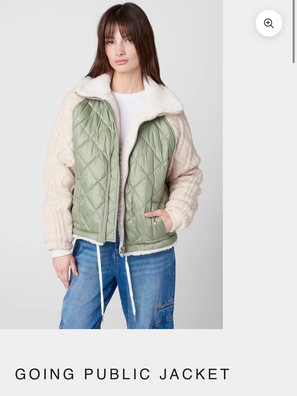 Blank NYC Going Public Quilted jacket with Cream Cable-Knit Sleeves NWT XS